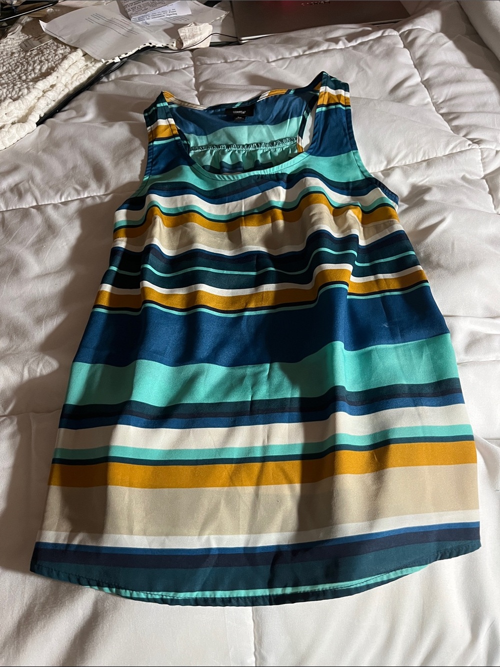 Striped Sleeveless Tank Top in Teal, Navy & Mustard - Picture 2 of 6